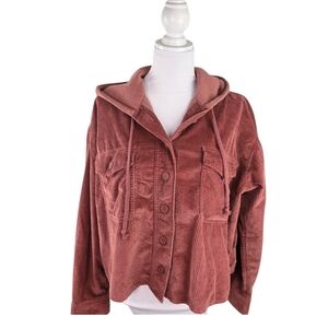 American Eagle XL Corduroy Hooded Crop Jacket Mauve Women Cotton Casual Hoodie